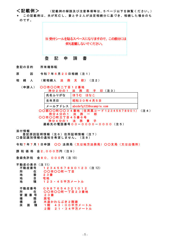 相続登記書の見本