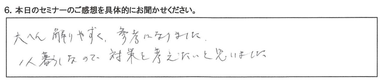 大変解りやすく、参考になりました。 一人暮らしなので、対策を考えたいと思いました。