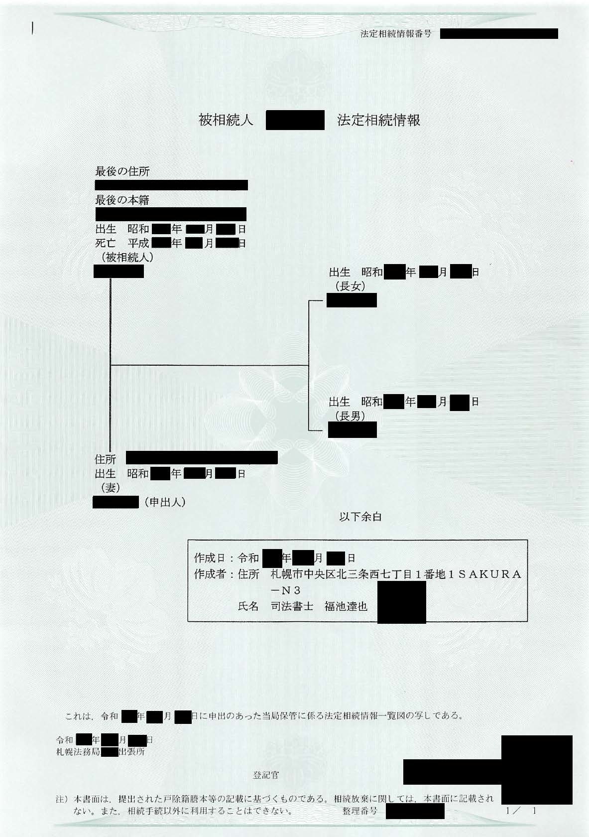 法定相続情報のサンプル