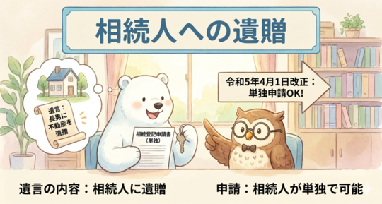 相続人へ遺贈する旨の遺言があった場合、相続人が単独で相続登記の申請ができる